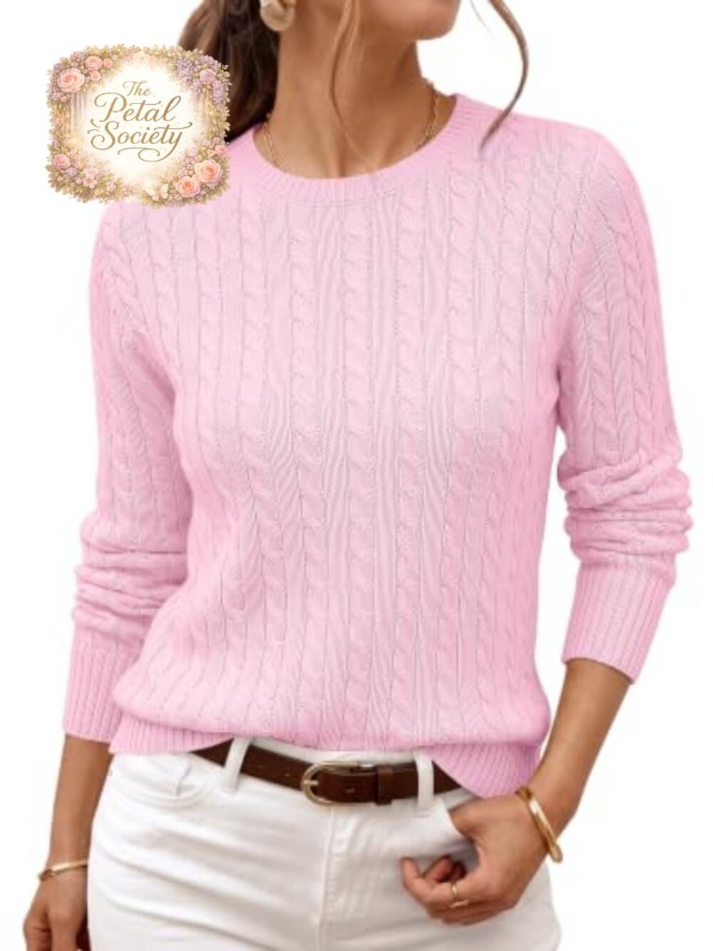 LILLUSORY Womens Lightweight Cable Knit Cotton Blend Pullover Sweater Crewneck